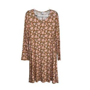 Old Navy Dress Women's XXL 2XL Yellow Pink Floral Birds Midi Boho Hippie